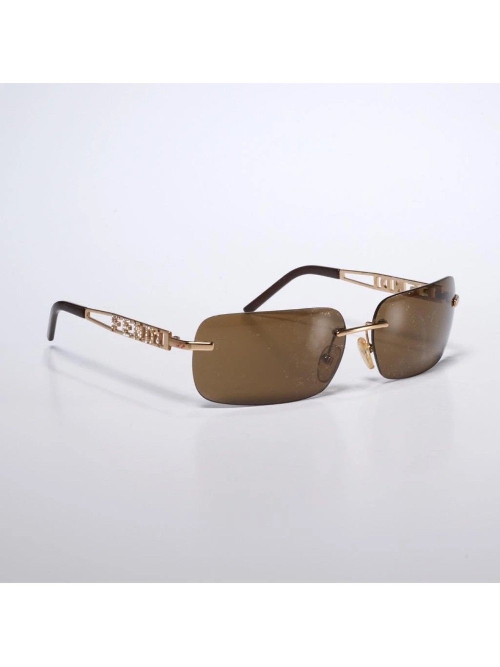 Fendi Vintage Y2K Gold Frame Rimless Sunglasses with Brown Lenses